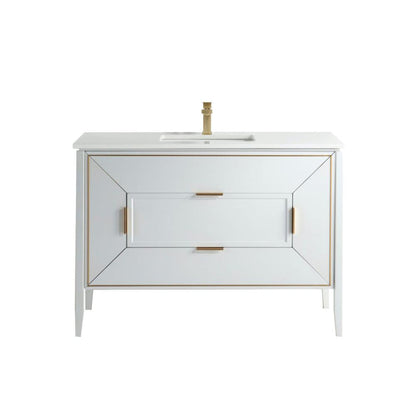 Vetro 48'' Gloss White Vanity W/ Quartz Counter Top (Back Splash Free)