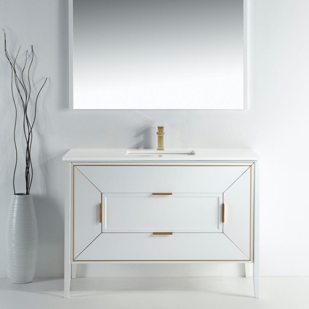 Vetro 48'' Gloss White Vanity W/ Quartz Counter Top (Back Splash Free)