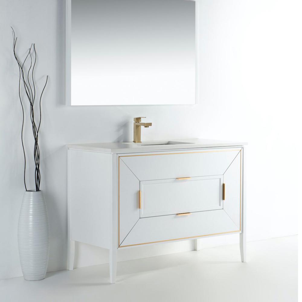 Vetro 48'' Gloss White Vanity W/ Quartz Counter Top (Back Splash Free)