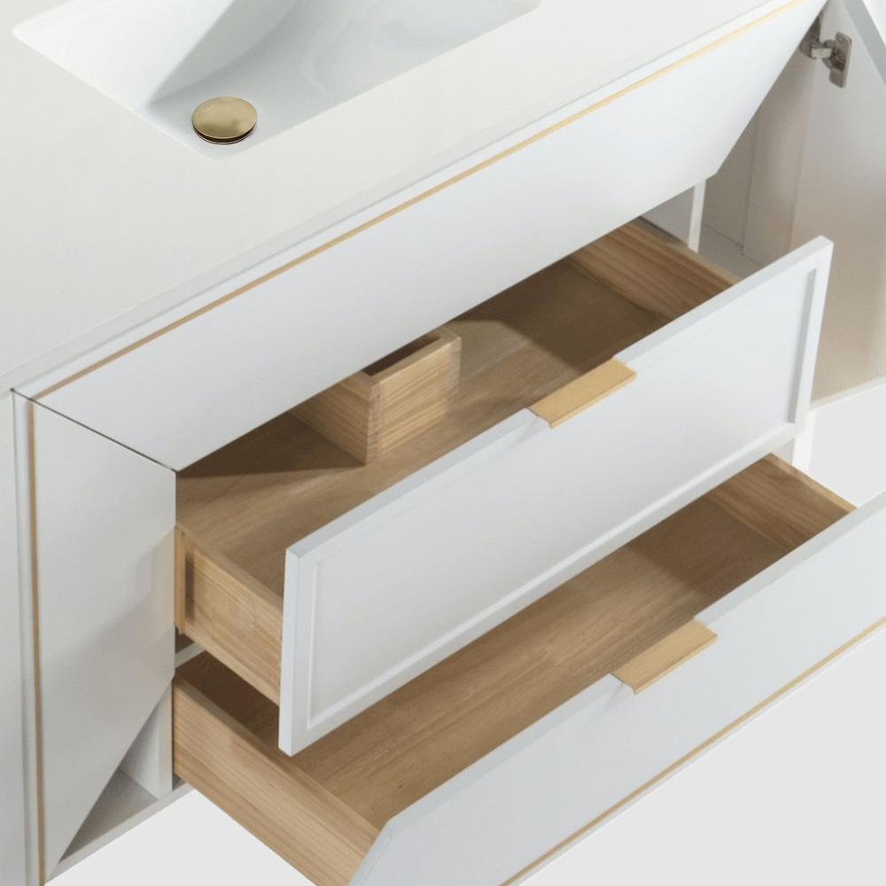 Vetro 48'' Gloss White Vanity W/ Quartz Counter Top (Back Splash Free)