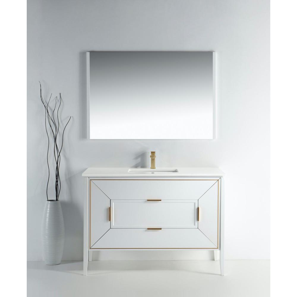 Vetro 48'' Gloss White Vanity W/ Quartz Counter Top (Back Splash Free)