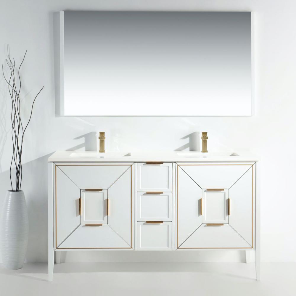 Vetro 60'' Gloss White Vanity W/ Quartz Counter Top (Back Splash Free)