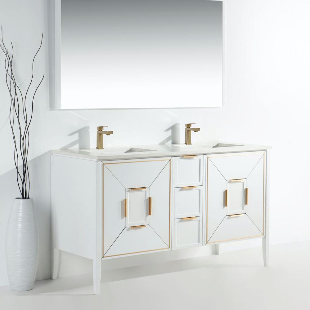 Vetro 60'' Gloss White Vanity W/ Quartz Counter Top (Back Splash Free)