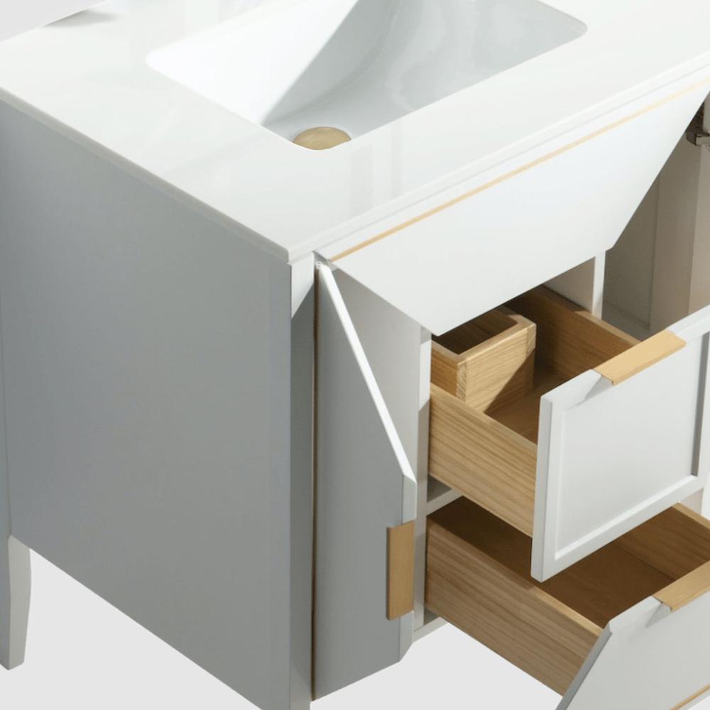 Vetro 60'' Gloss White Vanity W/ Quartz Counter Top (Back Splash Free)