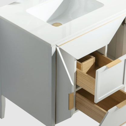 Vetro 60'' Gloss White Vanity W/ Quartz Counter Top (Back Splash Free)