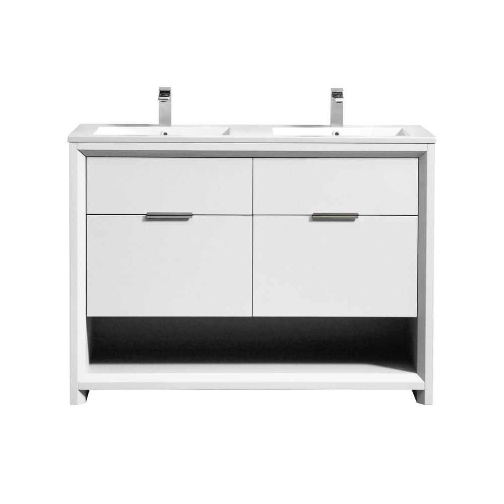 NUDO 48″ Double Sink Modern bathroom Vanity in Gloss White Finish