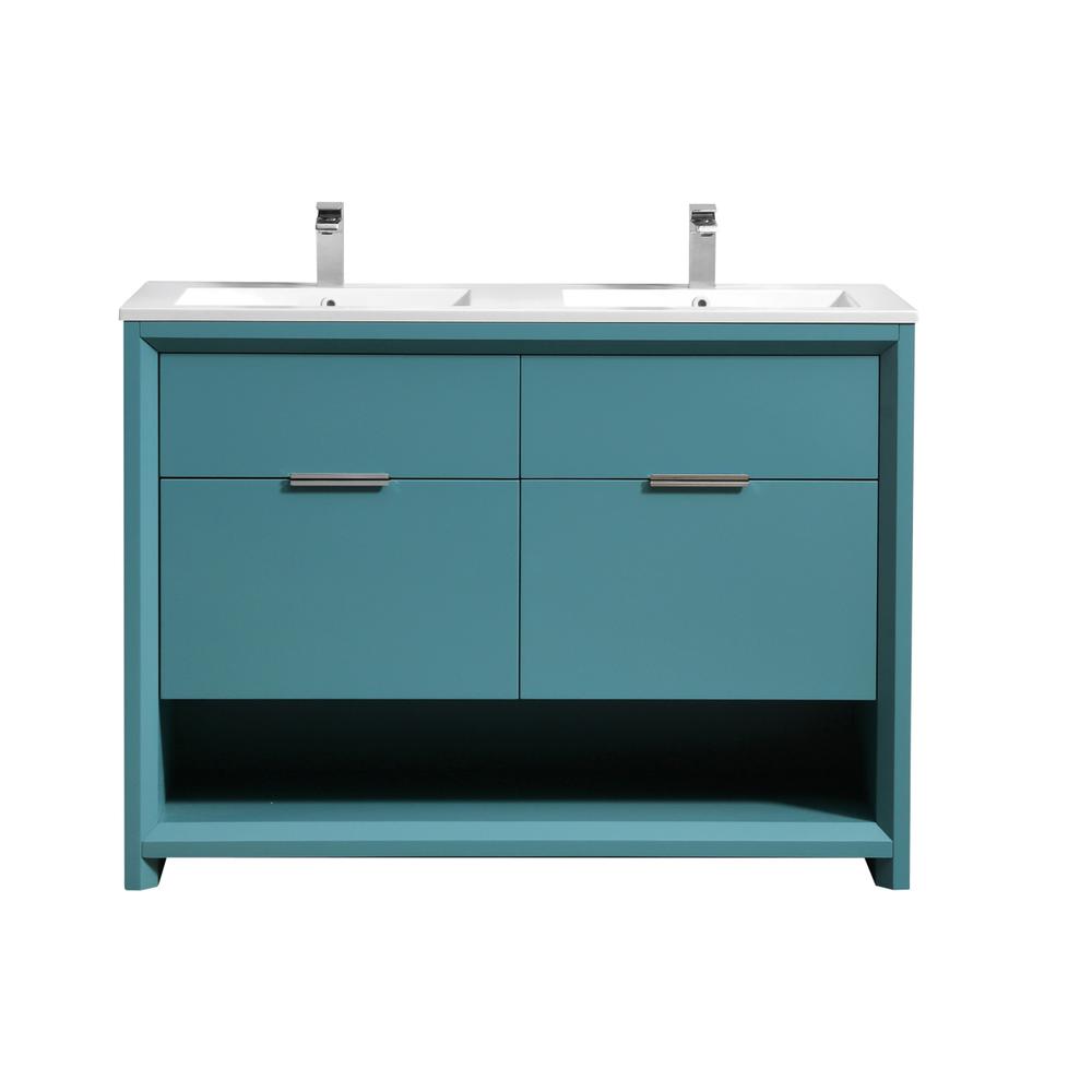NUDO 48″ Double Sink Modern bathroom Vanity in Teal Green Finish