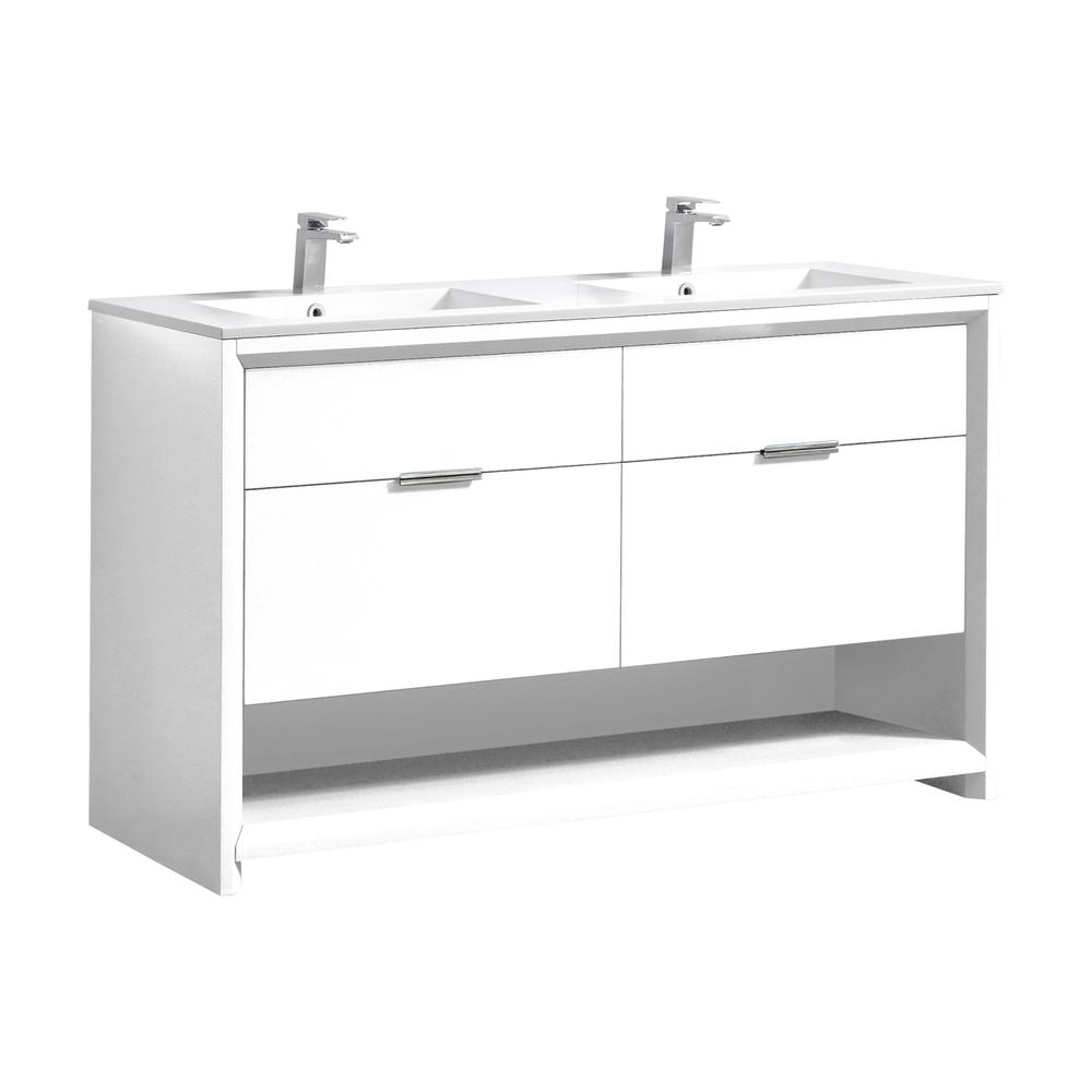 NUDO 60″ Double Sink Modern bathroom Vanity in Gloss White Finish