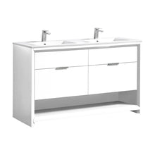 NUDO 60″ Double Sink Modern bathroom Vanity in Gloss White Finish