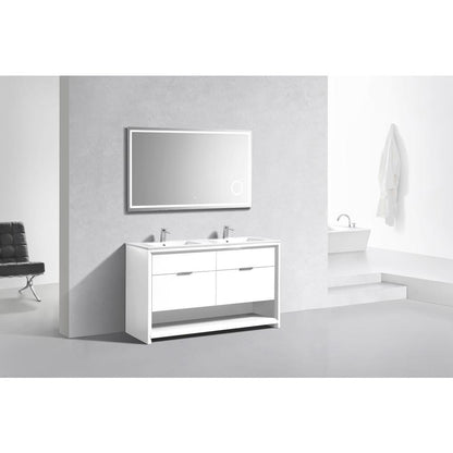 NUDO 60″ Double Sink Modern bathroom Vanity in Gloss White Finish