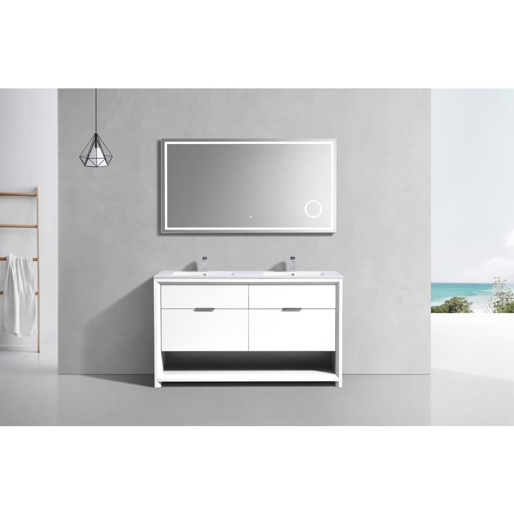 NUDO 60″ Double Sink Modern bathroom Vanity in Gloss White Finish