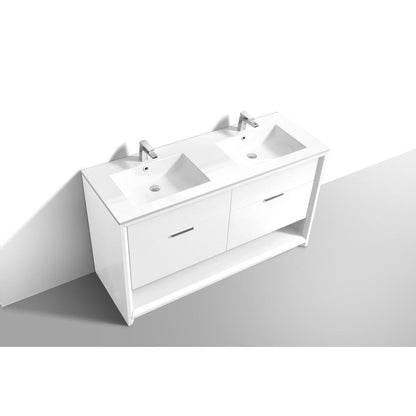 NUDO 60″ Double Sink Modern bathroom Vanity in Gloss White Finish