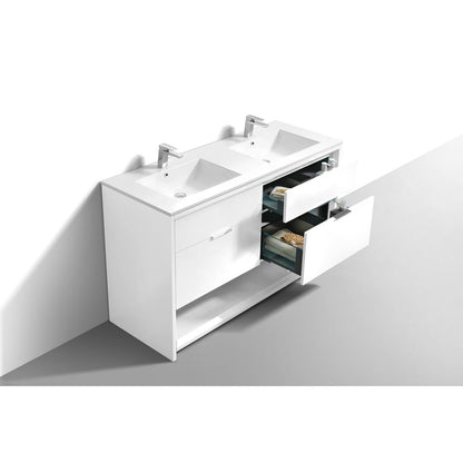 NUDO 60″ Double Sink Modern bathroom Vanity in Gloss White Finish