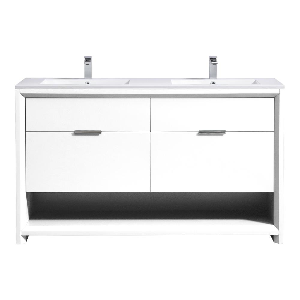 NUDO 60″ Double Sink Modern bathroom Vanity in Gloss White Finish