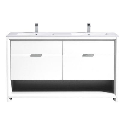 NUDO 60″ Double Sink Modern bathroom Vanity in Gloss White Finish