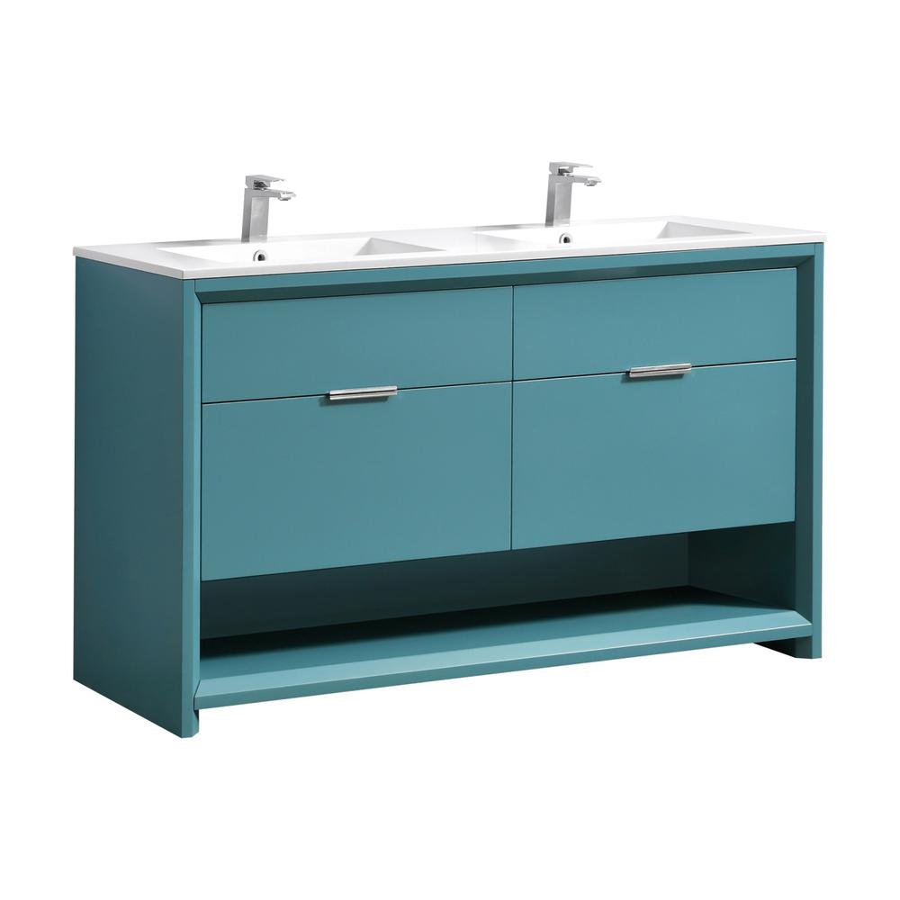 NUDO 60″ Double Sink Modern bathroom Vanity in Teal Green Finish