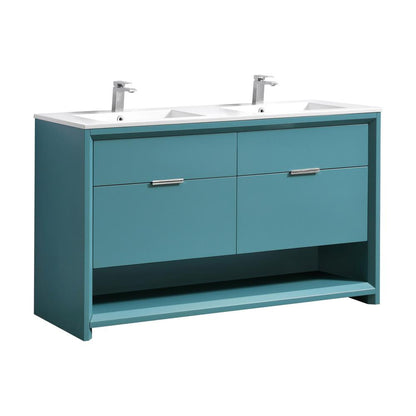 NUDO 60″ Double Sink Modern bathroom Vanity in Teal Green Finish