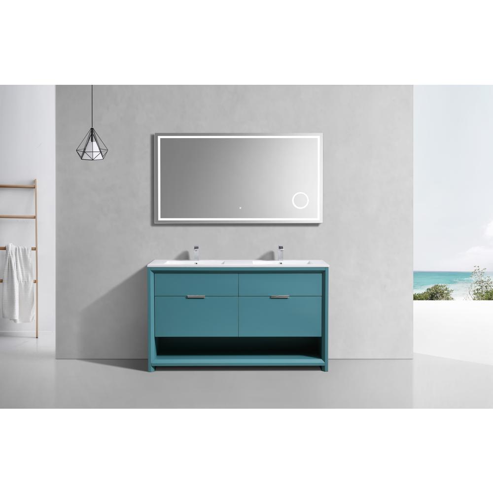 NUDO 60″ Double Sink Modern bathroom Vanity in Teal Green Finish