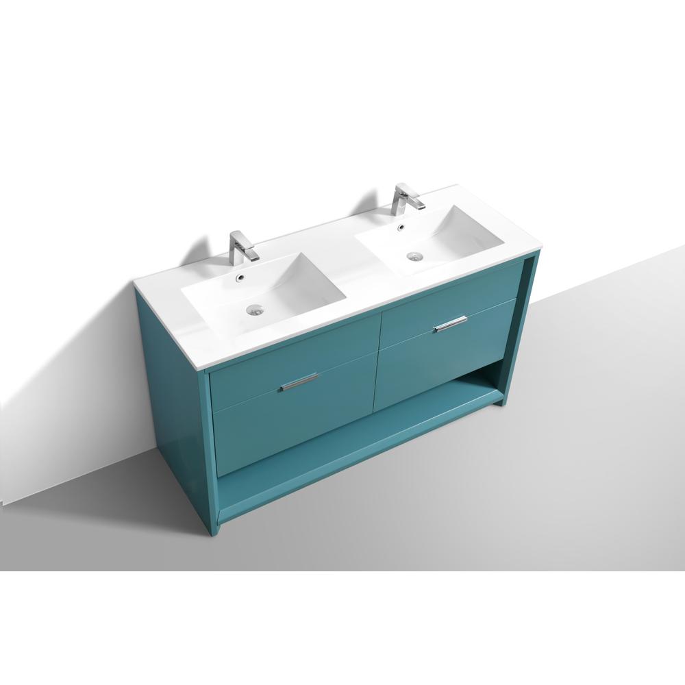 NUDO 60″ Double Sink Modern bathroom Vanity in Teal Green Finish