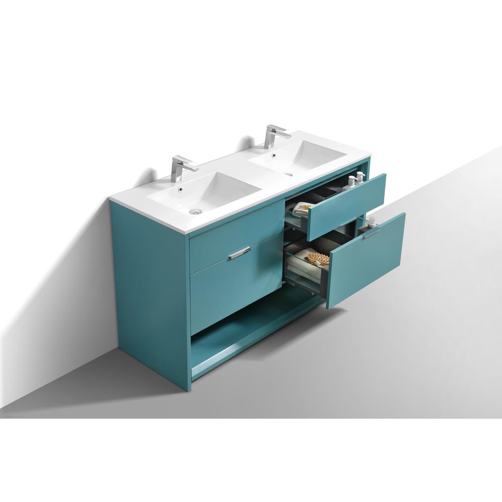 NUDO 60″ Double Sink Modern bathroom Vanity in Teal Green Finish