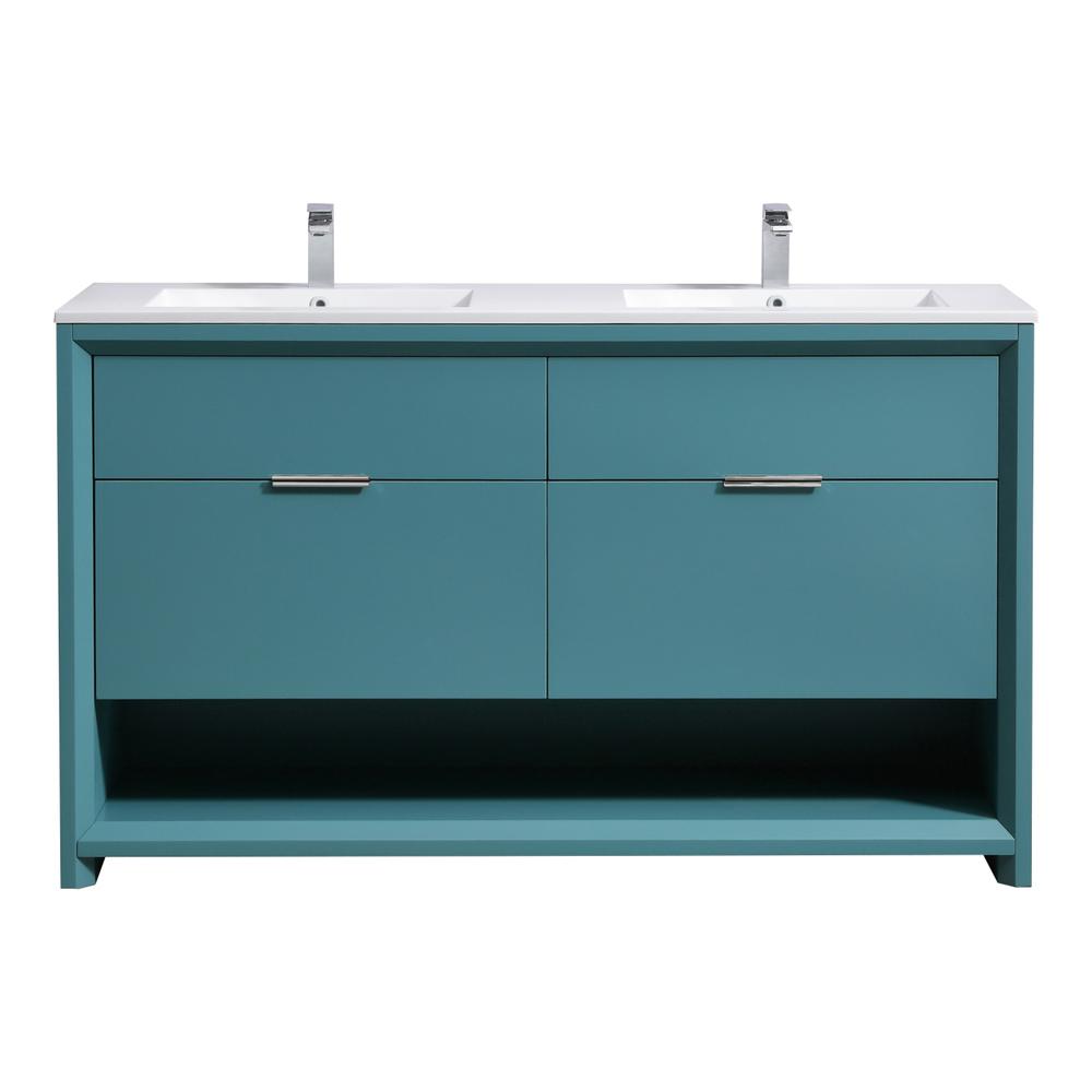 NUDO 60″ Double Sink Modern bathroom Vanity in Teal Green Finish
