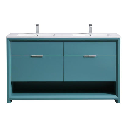 NUDO 60″ Double Sink Modern bathroom Vanity in Teal Green Finish
