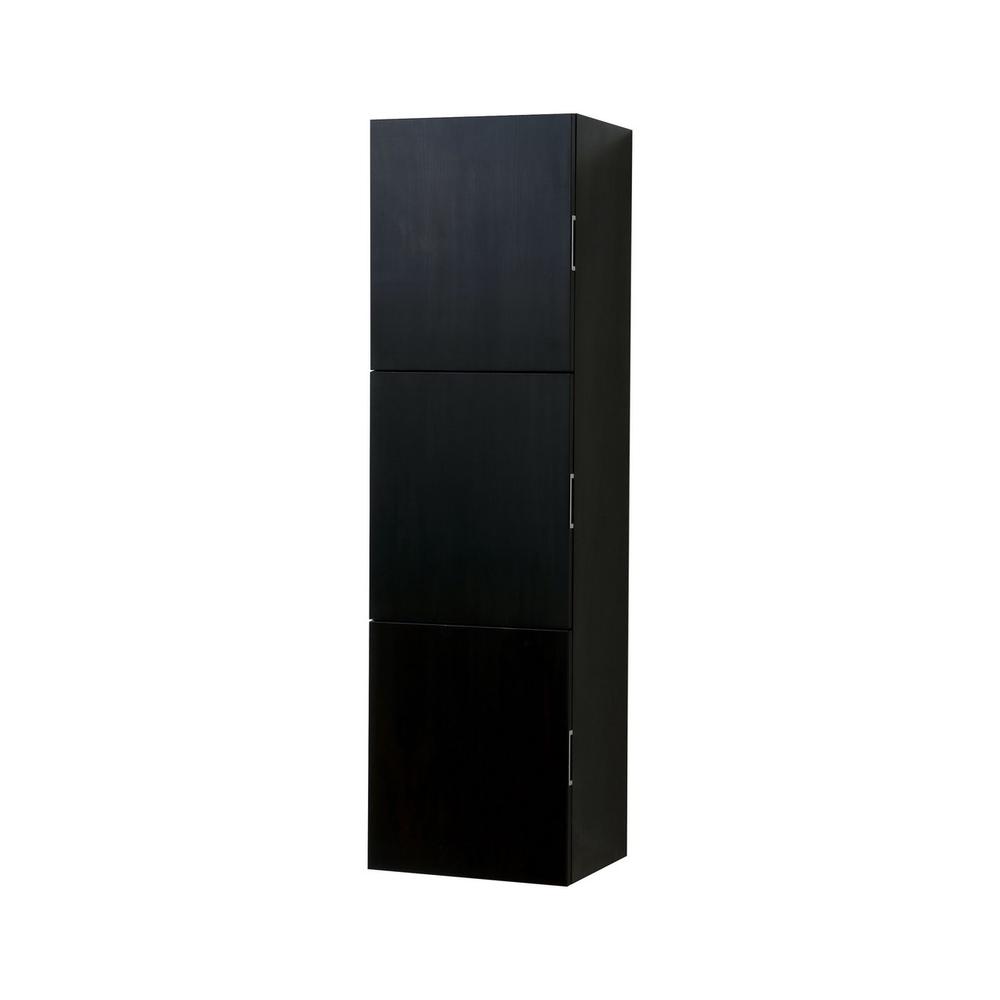 18" Wide by 59" High Linen Side Cabinet With Three Doors in Black Wood Finish