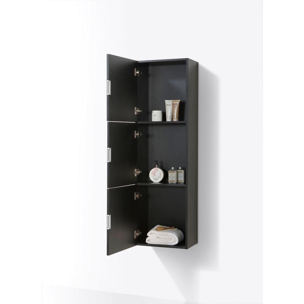 18" Wide by 59" High Linen Side Cabinet With Three Doors in Black Wood Finish