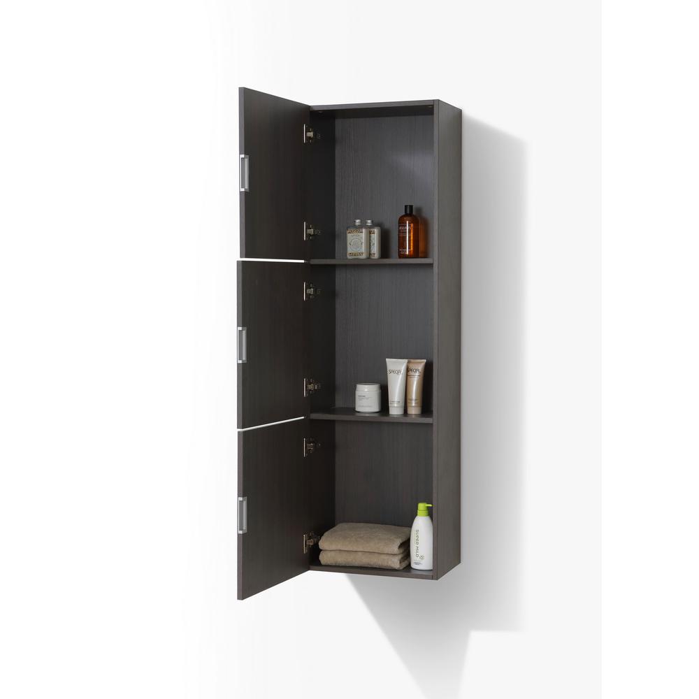 18" Wide by 59" High Linen Side Cabinet With Three Doors in High Gloss Gray Oak