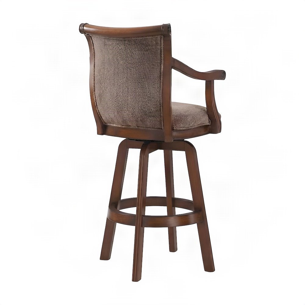 Rubberwood Swivel Bar Stool with Arms, Back, Cushion, Cherry