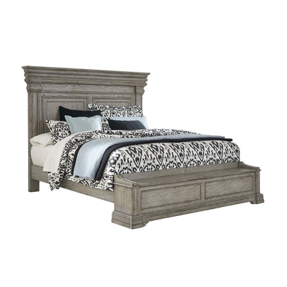 Madison Ridge King Panel Bed with Blanket Chest Footboard in Heritage Taupe