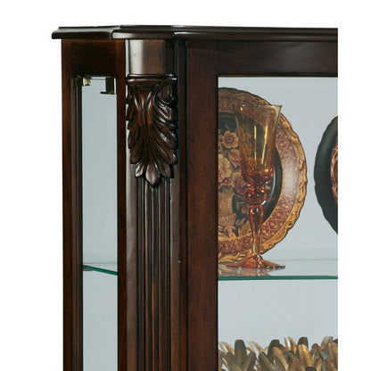 Distinguished Carved 3 Shelf Curio Cabinet in Cherry Brown