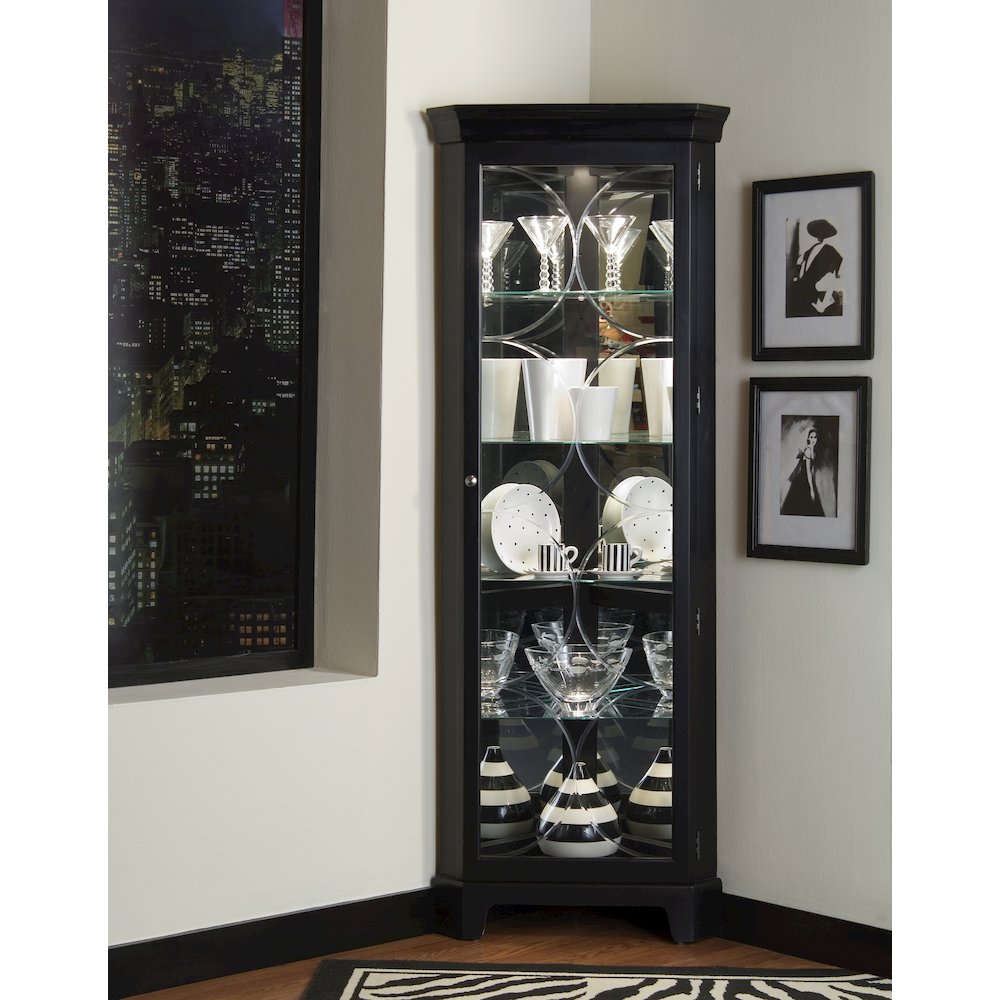 Lighted 4 Shelf Corner Curio Cabinet in Oxford Black