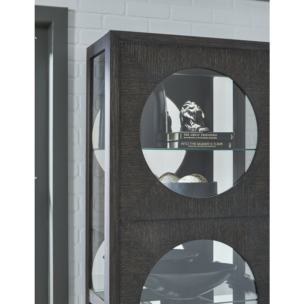 Contemporary Side Entry Curio Cabinet, Dark Wood Finish