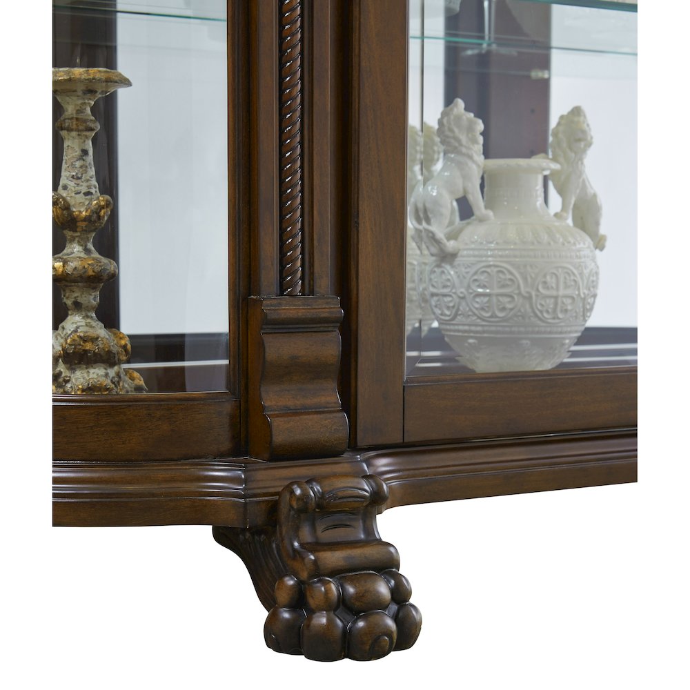 Lighted Curved Front 4 Shelf Curio Cabinet in Maple Brown