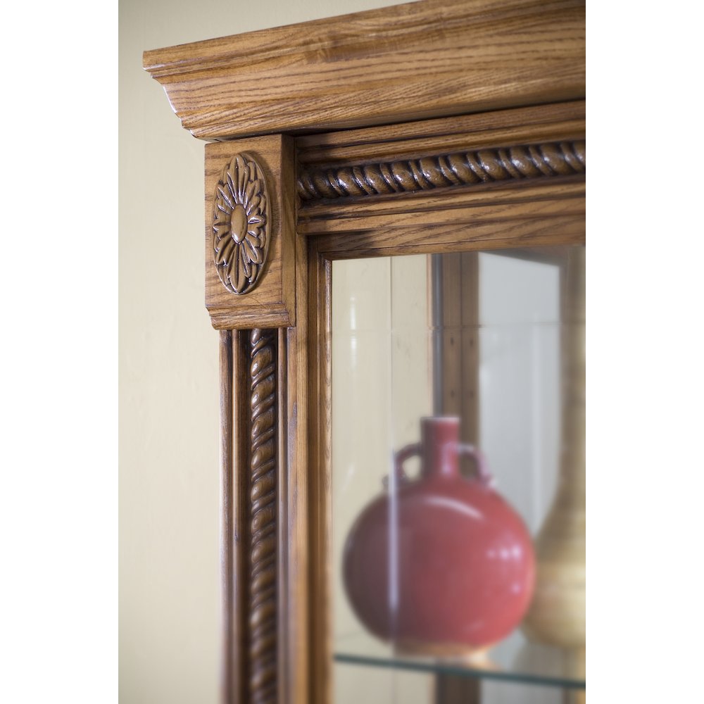 Lighted Sliding Door 5 Shelf Curio Cabinet in Maple Brown