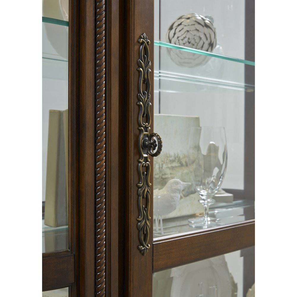 Lighted Curved Front 4 Shelf Curio Cabinet in Maple Brown