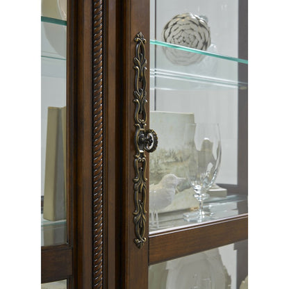 Lighted Curved Front 4 Shelf Curio Cabinet in Maple Brown