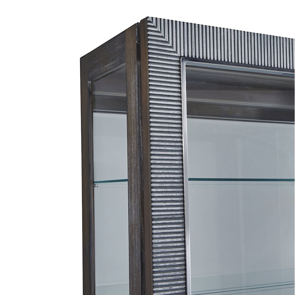 Modern Sliding Door Curio Cabinet, Medium Wood Finish