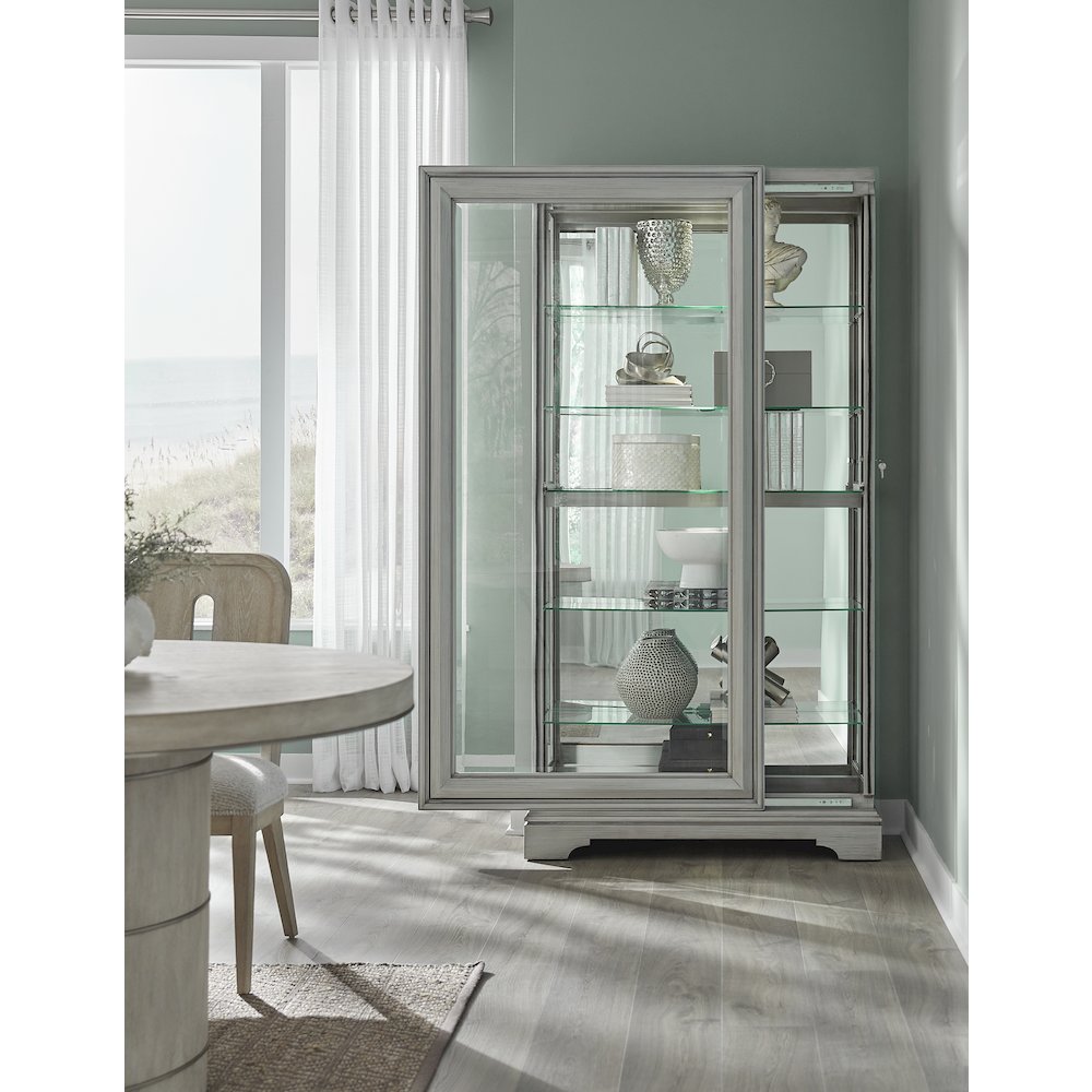 Traditional Sliding Door Curio, Gray Finish