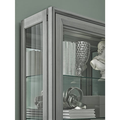 Traditional Sliding Door Curio, Gray Finish