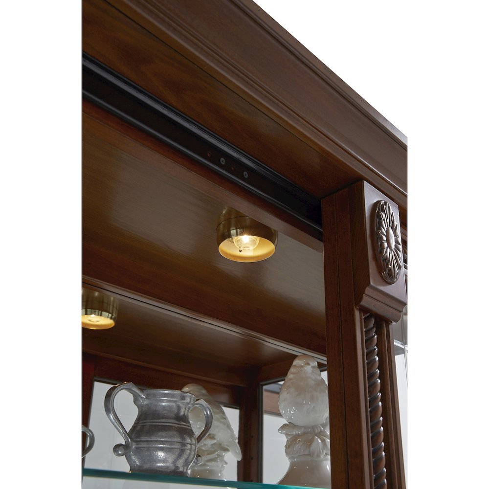 Lighted Sliding Door 5 Shelf Curio Cabinet in Cherry Brown