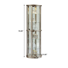 Lighted Half Round 5 Shelf Curio Cabinet in Aged Silver