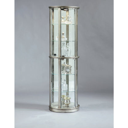 Lighted Half Round 5 Shelf Curio Cabinet in Aged Silver