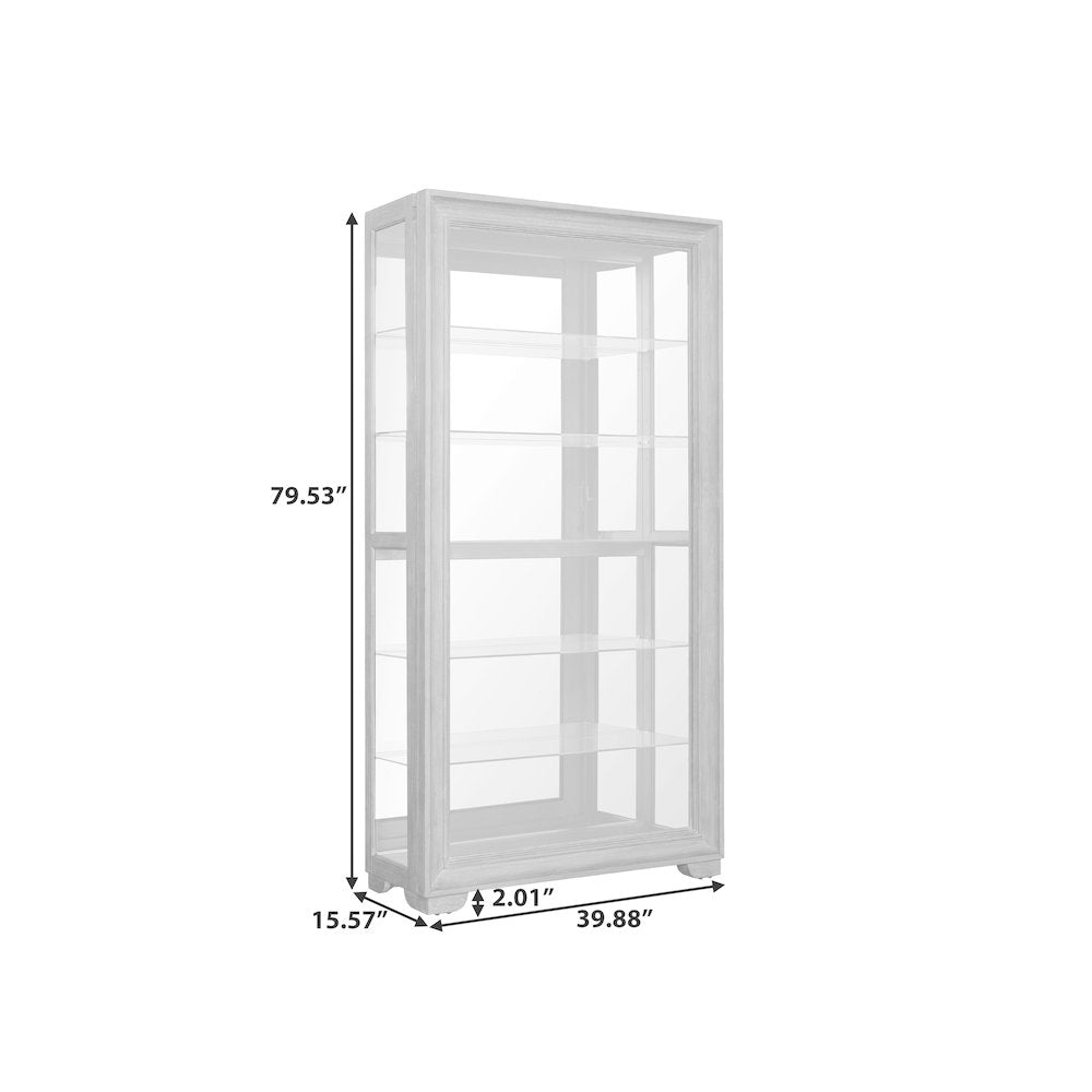 Light Wood Modern 5-Shelf Sliding Door Curio with LED Light