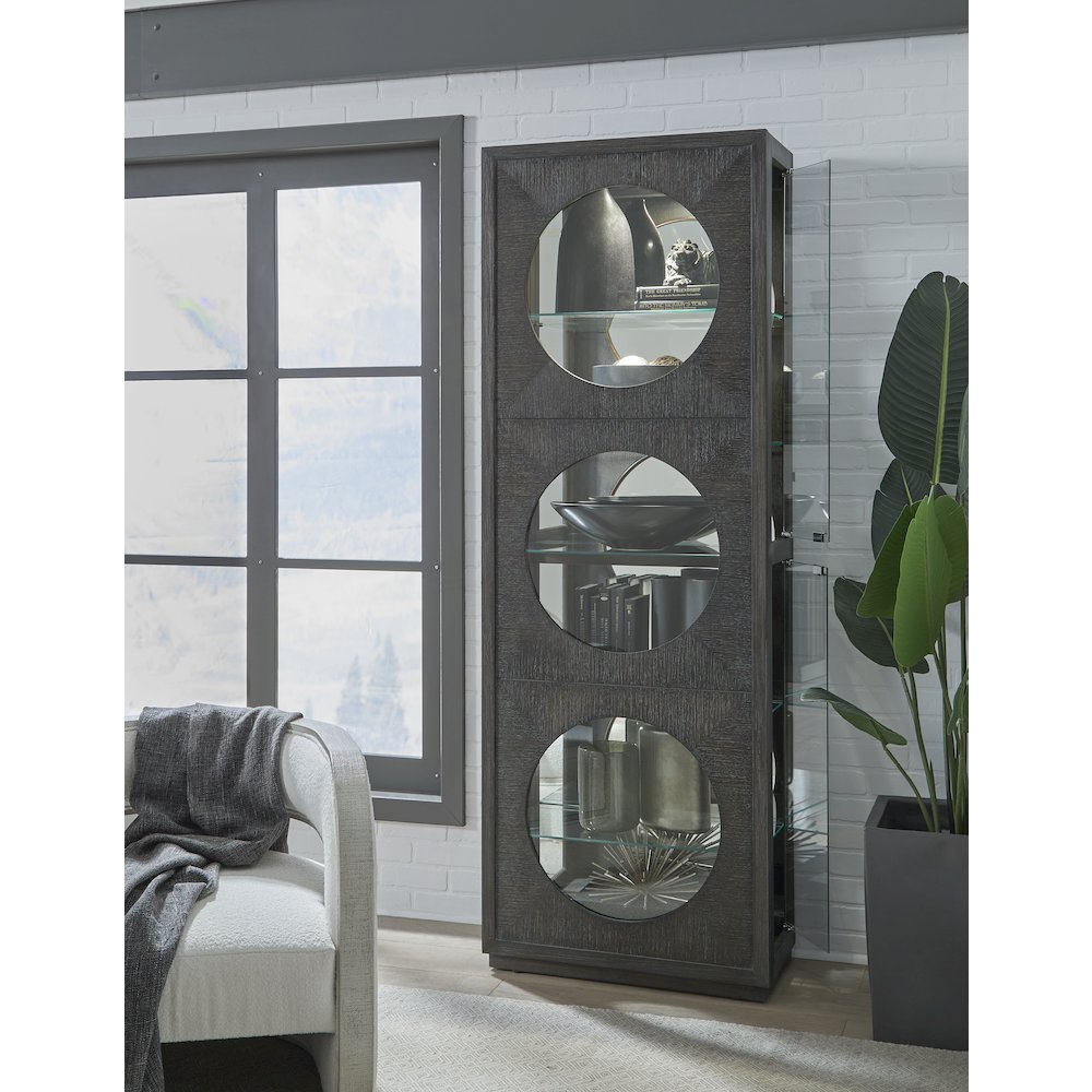 Contemporary Side Entry Curio Cabinet, Dark Wood Finish