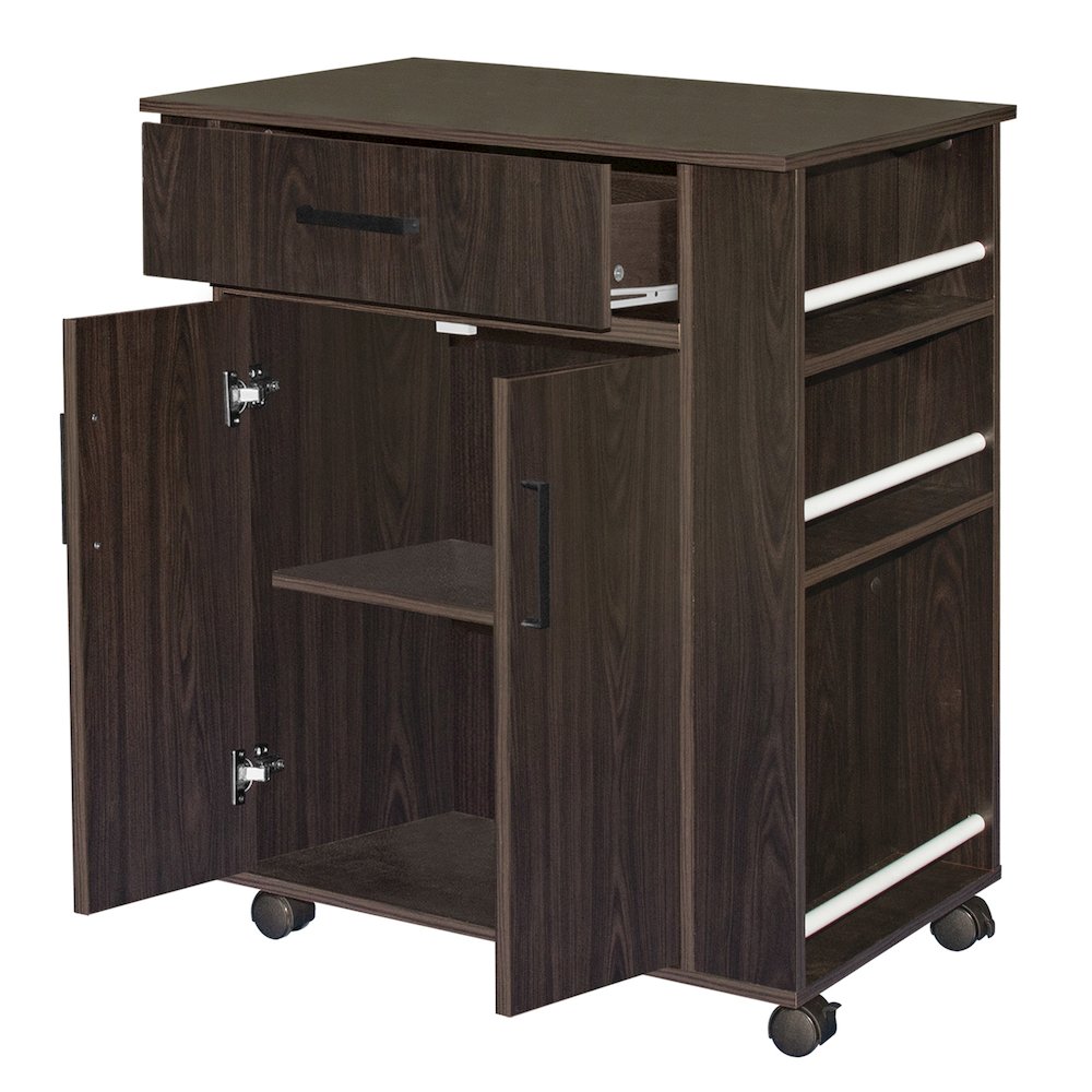 Better Home Products Shelby Rolling Kitchen Cart with Storage Cabinet - Tobacco