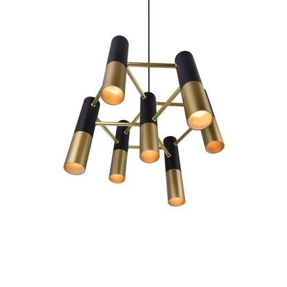 Anem 7 Light Matte Black & Satin Gold Down Chandelier