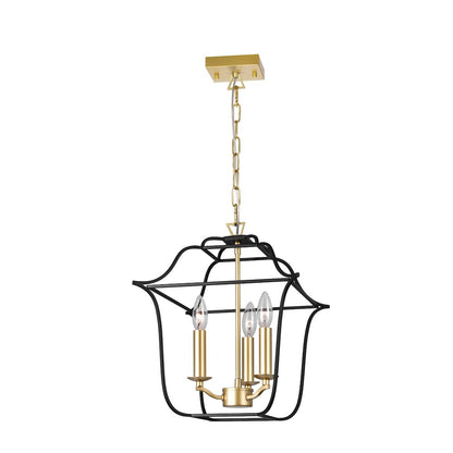 Tudor 3 Light 12in Satin Gold & Black Pendant