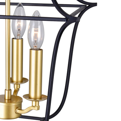 Tudor 3 Light 12in Satin Gold & Black Pendant